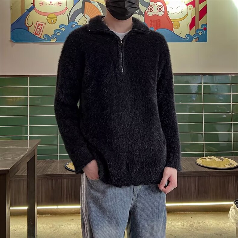 秋冬款半拉链高领针织衫男长貂毛宽松软糯套头毛线衣865/P55,男装针织衫/毛衣,星座506