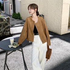 韩版麂皮绒外套女2025秋季新款休闲宽松棒球服夹克时尚百搭上衣，女装短外套，2C170