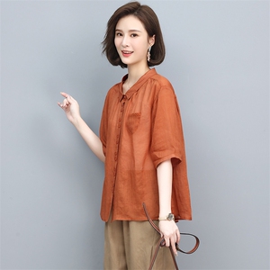 苎麻衬衫女短袖2022年夏季新款刺绣衬衣别致小衫潮图片