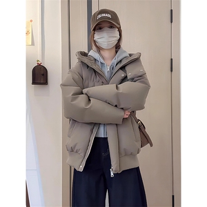 现货5W件冬季三防重磅boxy短款羽绒连帽PU皮棉衣外套防风加厚棉服图片