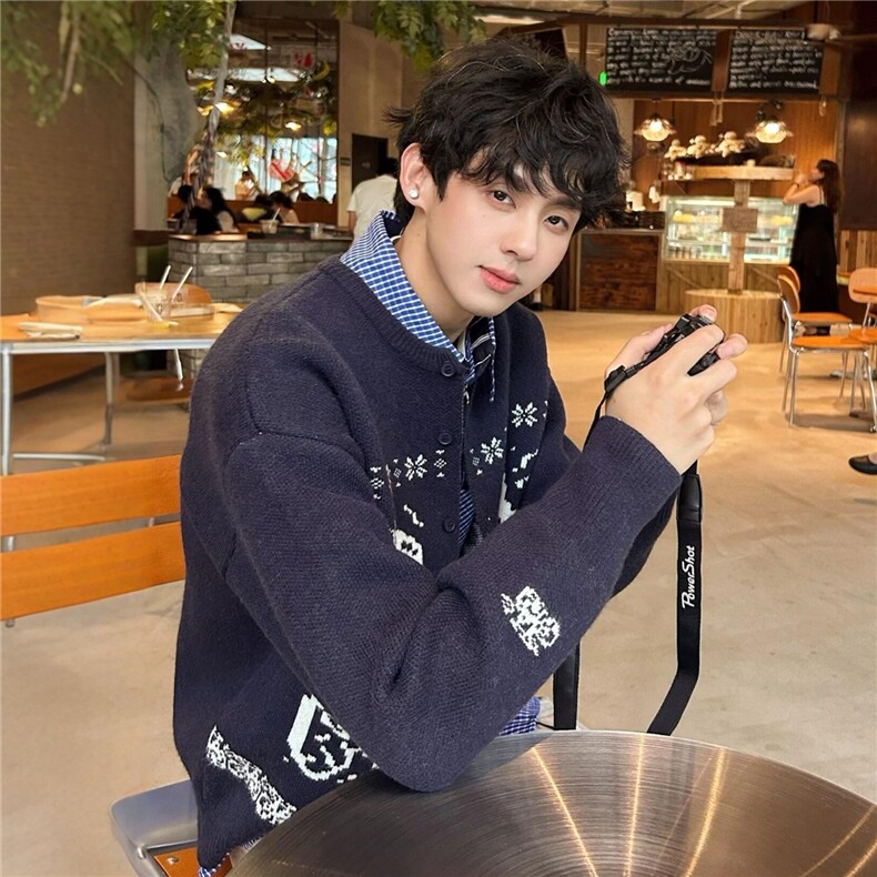 网图藏青色费尔岛毛衣开衫男美式复古情侣针织衫外套MY5333-特P60,男装针织衫/毛衣,星座1007（原301D）