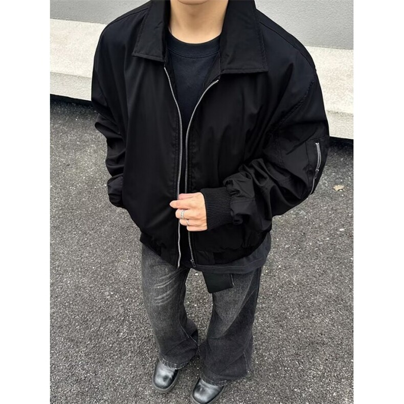 黑色解构短款外套男款春季美式翻领工装哈灵顿夹克cleanfit棒球服,男装夹克,星座1116A（原606A-3）