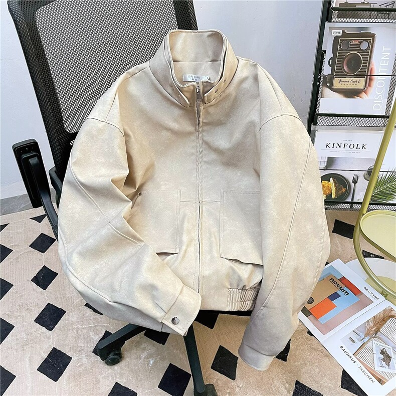 短款美式PU机车皮衣外套春秋季高级感小个子夹克2832P78,男装皮衣,星座410-2