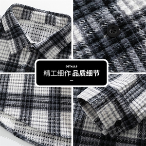 格子男款2025秋季新款高级感宽松休闲复古长袖衬衫Q5570-特P42图片