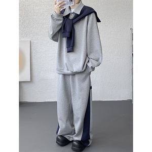 5XL-M潮流高级感披肩撞色拼接翻领百搭卫衣宽松弯刀长裤TZ113P118图片