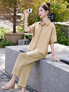 长期有货2026年夏季冰天丝时尚休闲两件套提花莱赛尔衬衫休闲裤女图片