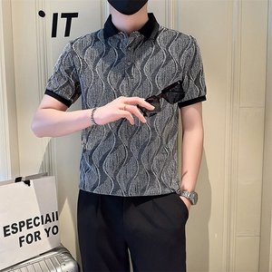 店主风社会小伙男士POLO衫男亮面简约款翻领T恤301A-1/PL96/P53图片