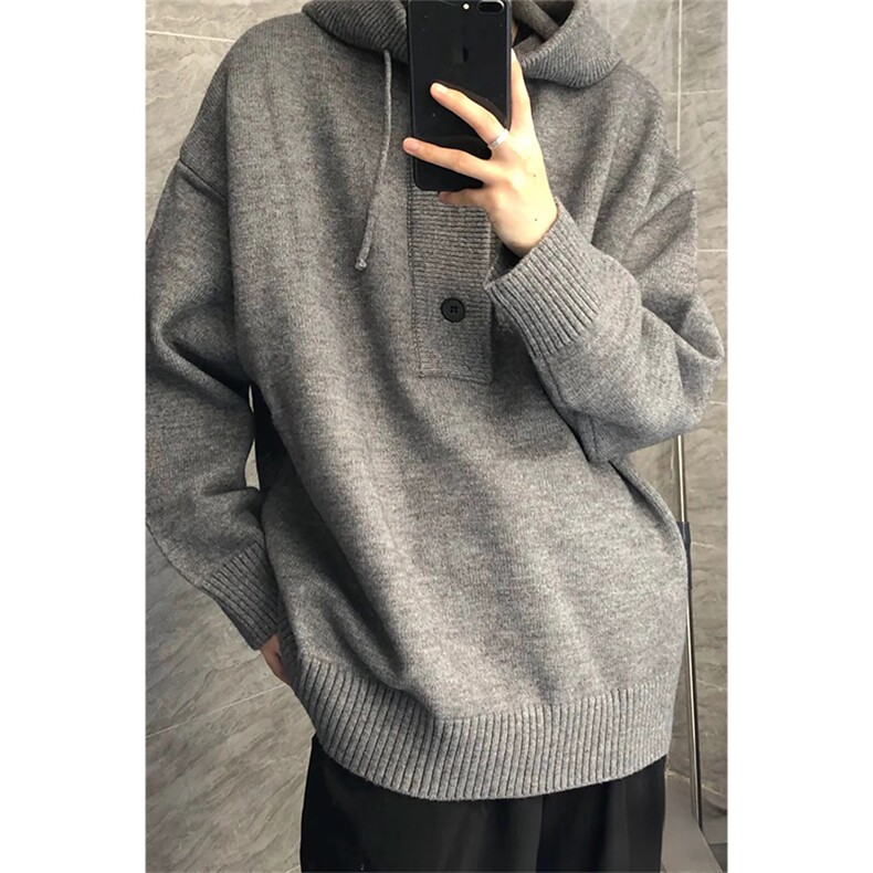 抖音得物保暖立领拉链针织外套秋冬宽松慵懒风纯色毛衣上衣AM047,男装针织衫/毛衣,电商A443