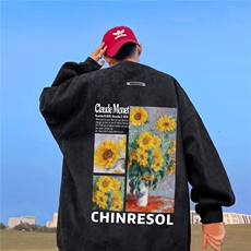 ！23秋季宽松大码港风向日葵麂皮绒圆领卫衣JW19111-p40控58，男装卫衣，星座508（原C305）