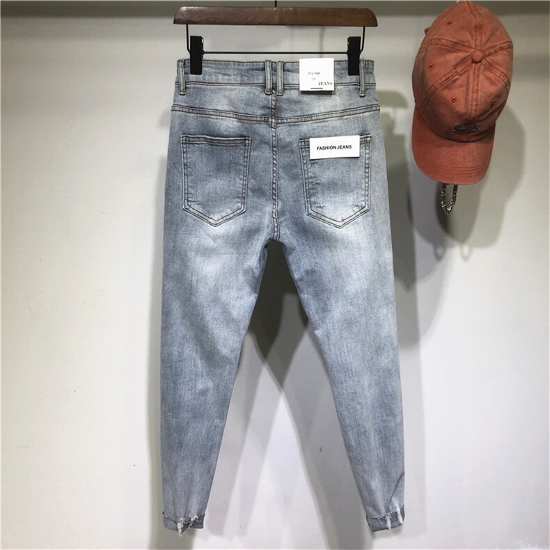 秋季新品高街复古大破洞弹力修身小脚切边牛仔裤1130-P85长期款,男装牛仔裤,电商B230