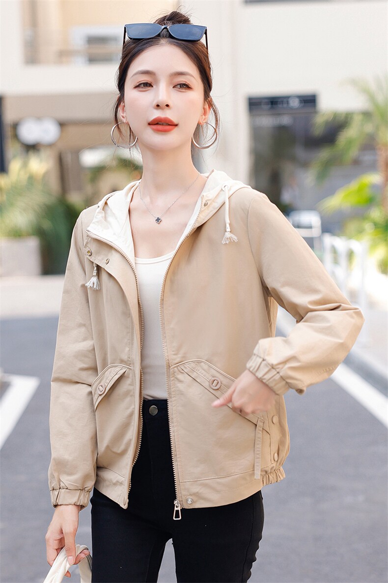 现货！！2024春秋新款休闲外套女时尚百搭夹克气质短款风衣,女装短外套,以桐