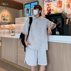 夏季新款半拉链衬衫男短袖polo衫五分裤潮套装P45，男装休闲套装，星座1116-2