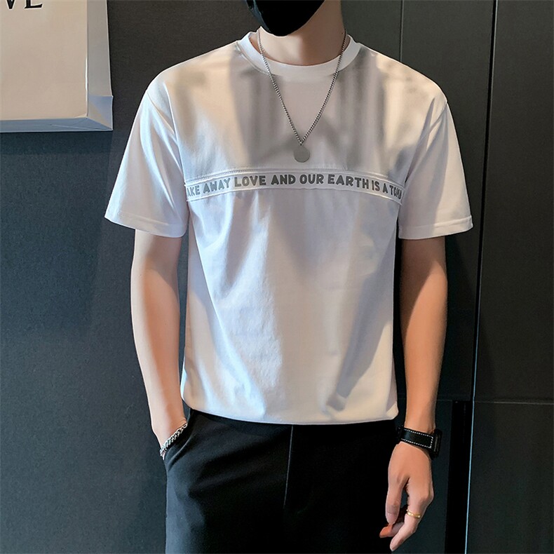 夏季2025新款短袖T恤男潮牌印花纯棉打底体恤A313-1-601-P45,男装T恤,电商A313-1