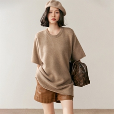 2025年秋季圆领半袖针织衫时尚百搭简约风，女装针织衫/毛衣，鸥蕊娅羊绒
