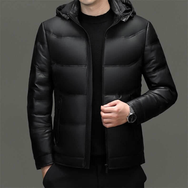 BG5608冬季海宁真皮羽绒服男鹅绒时尚皮衣可脱卸帽绵羊皮外套商务，男装皮衣，电商B360