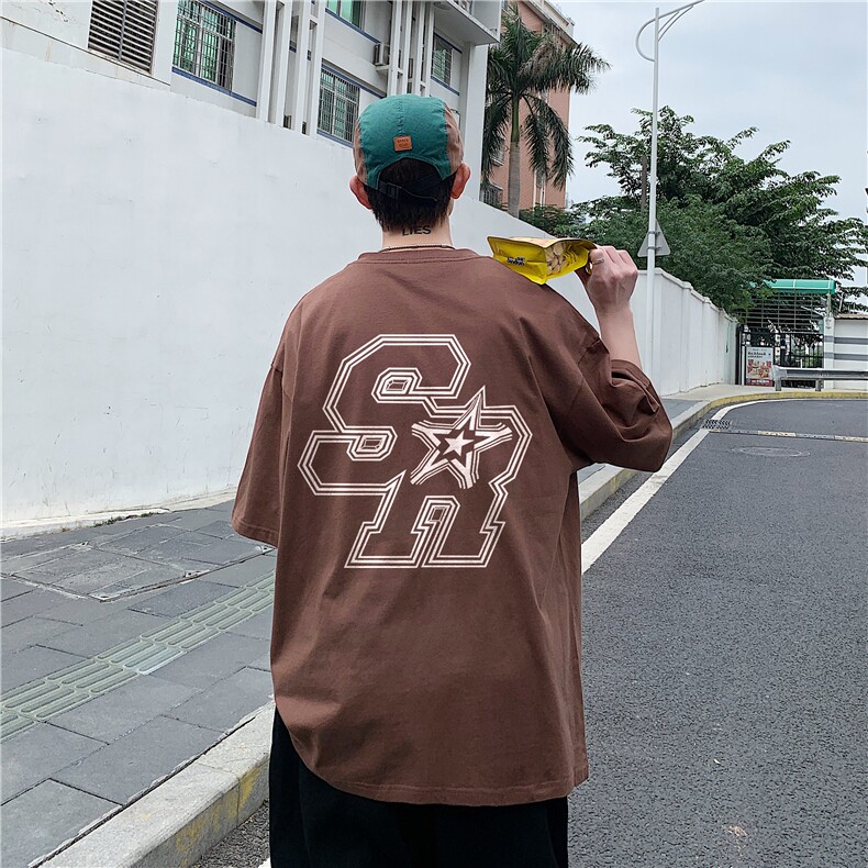 得物品质纯棉重磅潮牌潮流青少年宽松圆领短袖T恤B219-Y293-P25,男装T恤,电商B219