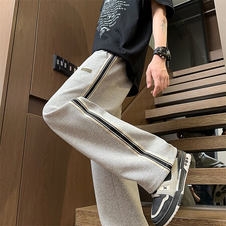 卫裤直筒休闲裤男士秋冬日系简约阔腿长裤潮牌拖地裤子D015-P45，男装休闲裤，星座509