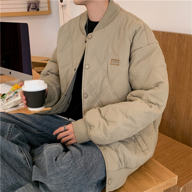 2023冬季棒球领ins菱形格情侣加厚棉服潮牌棉衣宽松男W2374-P78,男装棉衣,星座512-2