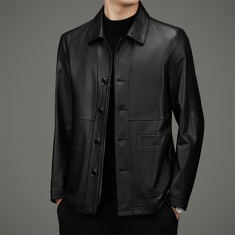 58001海宁真皮皮衣男牛皮夹克翻领商务男装通勤机车外套P700，男装夹克，电商B360A（原721A）