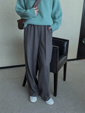【现货】冬季新款 橡筋腰头格子拖地裤，，其它，炽元素