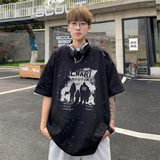 量大优供抖音视频支持得物配合二开美式满天星亮片短袖T恤MTX176，男装T恤，电商A486