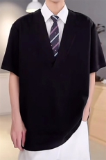 夏季百搭假两件短袖衬衫宽松型设计感polo衫衬衣T3686-特价P40，男装T恤，电商A007
