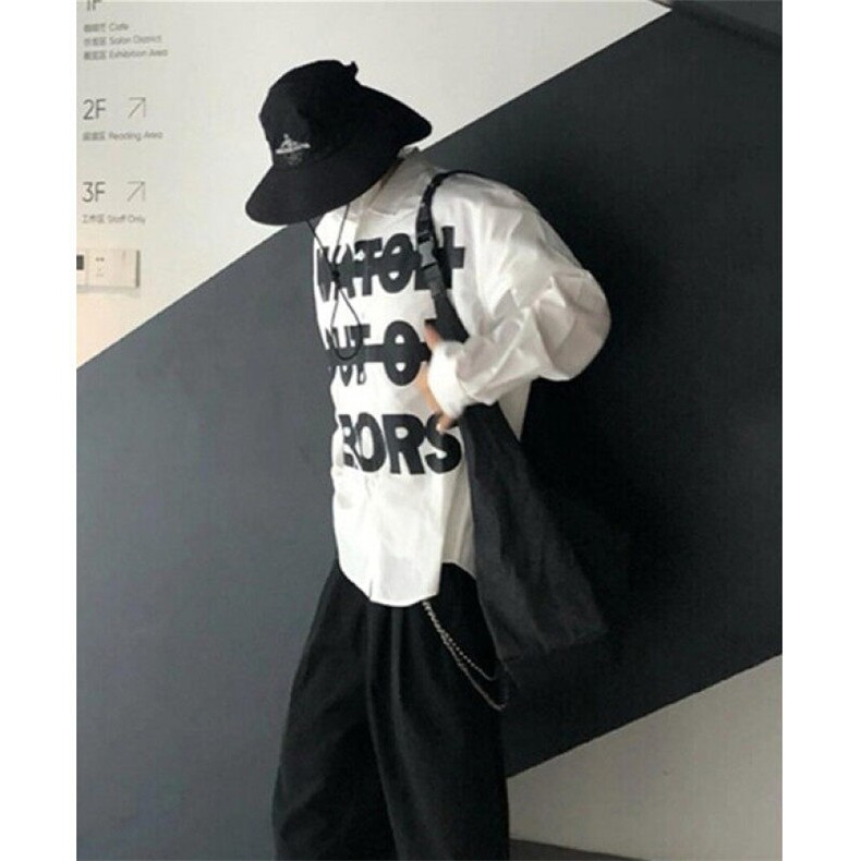 白色字母印花衬衫高级感男女春季标语宽松衬衣慵懒风日系休闲上衣,男装衬衫,星座1116A（原606A-3）
