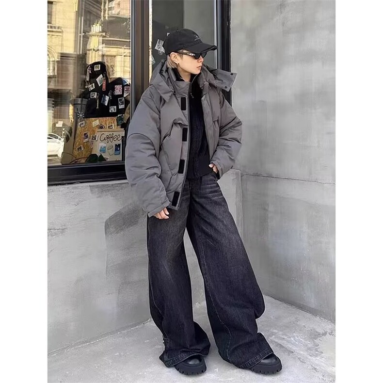 欧洲站加厚连帽短款棉服男女2025新款冬季青年学生爱心面包服宽松,男装棉衣,四季星座505