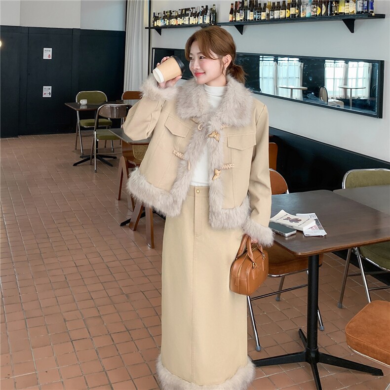 2D078-Y3379-P285K399内90绒羊羔毛拼接长裙套装,女装羽绒服,2D078