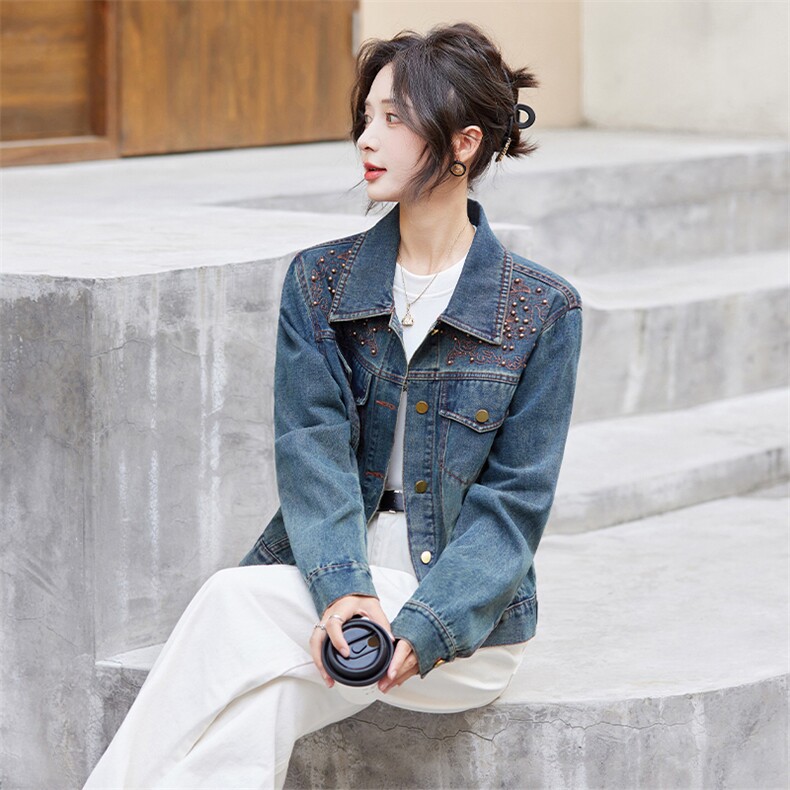 牛仔外套女新款2024年春秋季韩版设计感气质洋气小个子百搭上衣,女装牛仔外套,跑量工厂店