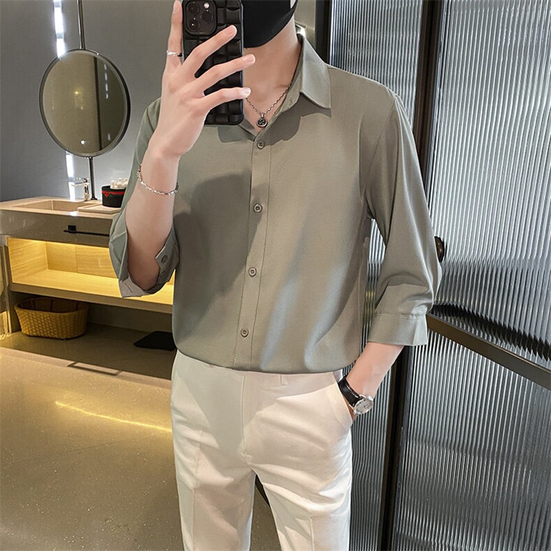 男韩版潮流七分袖衬衣轻熟风痞帅夏季高级感,男装衬衫,星座506