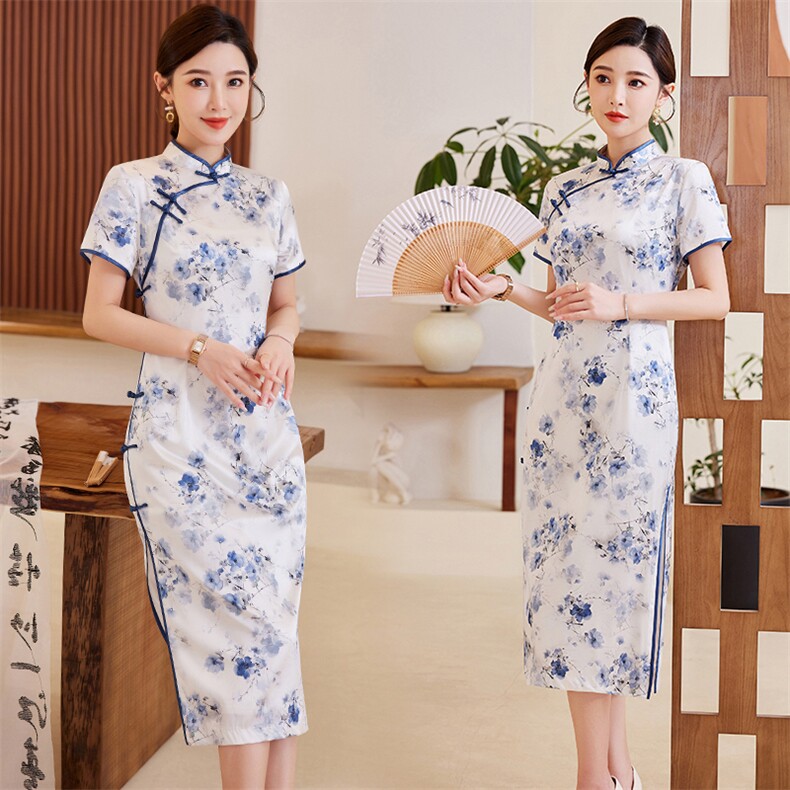 2024夏季新款高奢时尚盘扣中长款专柜品质真丝旗袍日常连衣裙,女装汉服/婚纱/旗袍/礼服,媚琳依坊