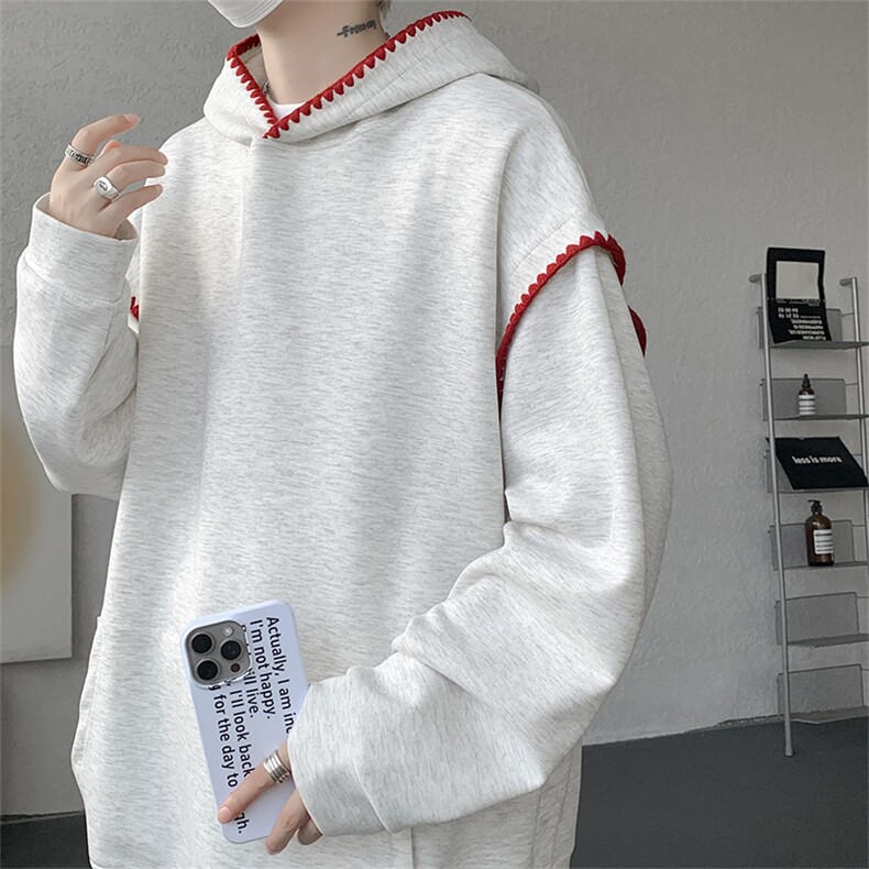 WY10155-特P48 控88新款连帽贝壳绣花麦穗提花大码男宽松情侣卫衣图片
