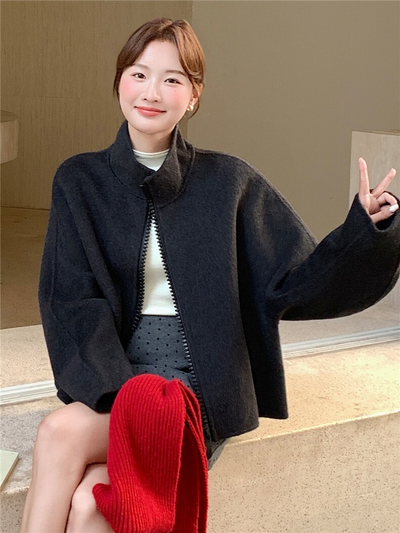 现货新款配背包羊绒秋冬小个子短款学院风减龄毛呢外套女装,女装毛呢外套,韩然一族