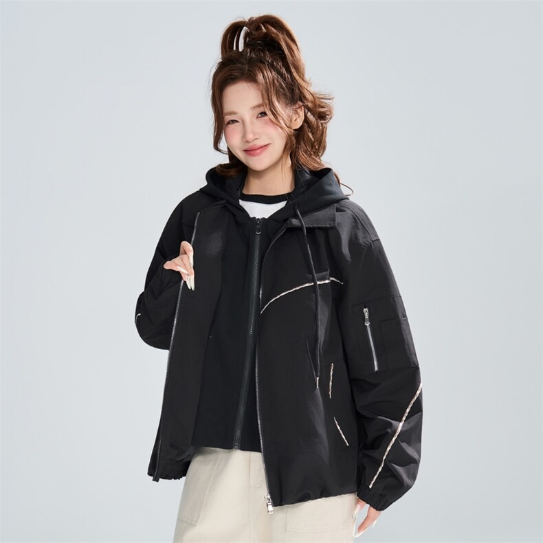 明线设计连帽夹克女春季宽松假两件潮流百搭外套XZ309JK8003P83,男装夹克,星座309（原A406）
