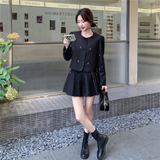 现货-2025年秋季新款气质小香风套装百褶裙两件套女，女装套装/套裙，1D102-1