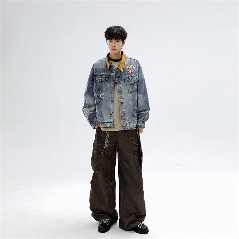 美式复古翻领牛仔夹克男女情侣街头上衣休闲外套JK08646-P75,男装工装外套,星座308B-2