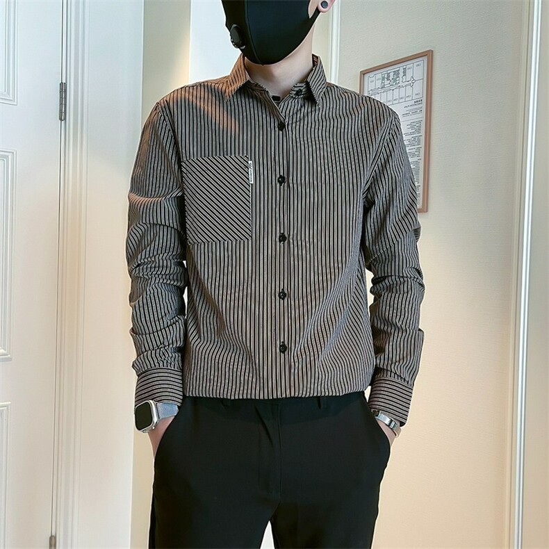 衬衫男士长袖春秋季潮牌休闲条纹衬衣新款秋装上衣CS699-P35,男装衬衫,星座208-5
