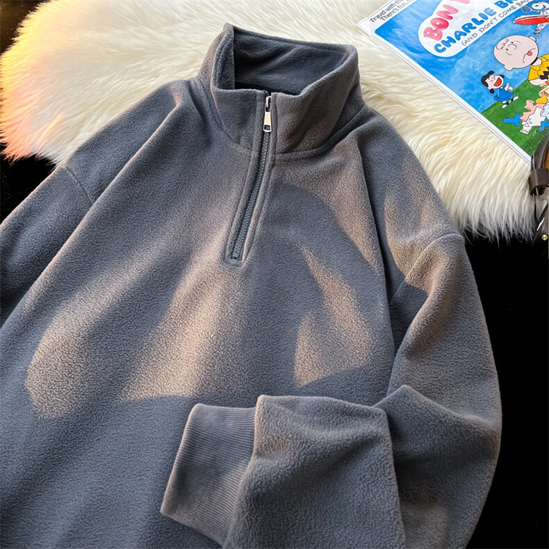 M-8XL秋冬半拉链卫衣摇粒绒大码纯色复古外套立领上衣WY5105/P58，女装短外套，电商B238