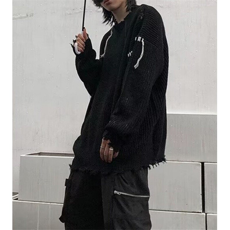 潮牌不规则下摆破坏毛衣男ins个性混色针织衫套头线衣M93,男装针织衫/毛衣,星座1116A（原606A-3）