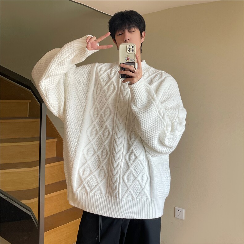 A450-A001-P100控价158秋冬扭花重磅毛衣圆领线衫，男装针织衫/毛衣，电商A450