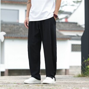 2026夏装新款 汉服 唐装 风透气凉爽棉麻休闲裤A057-K381-P45，男装民族服装，电商A057B