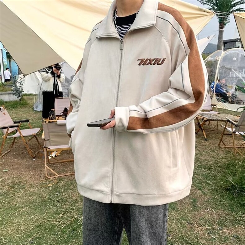 鹿皮绒外套男士春秋款美式复古潮牌上衣冬季高街立领休闲男装夹克图片