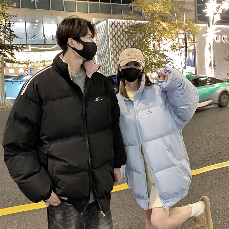 情侣装冬装双面穿条纹织带棉服拼色棉衣休闲外套男G1101P138,男装棉衣,电商A339