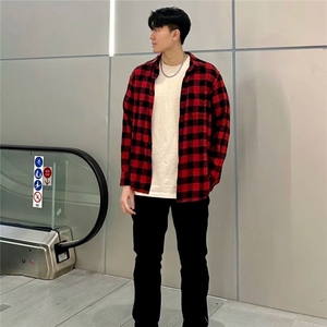 【有货】DCS55-P38复古格子衬衫男潮牌男士春季新款帅气学生衬衣图片