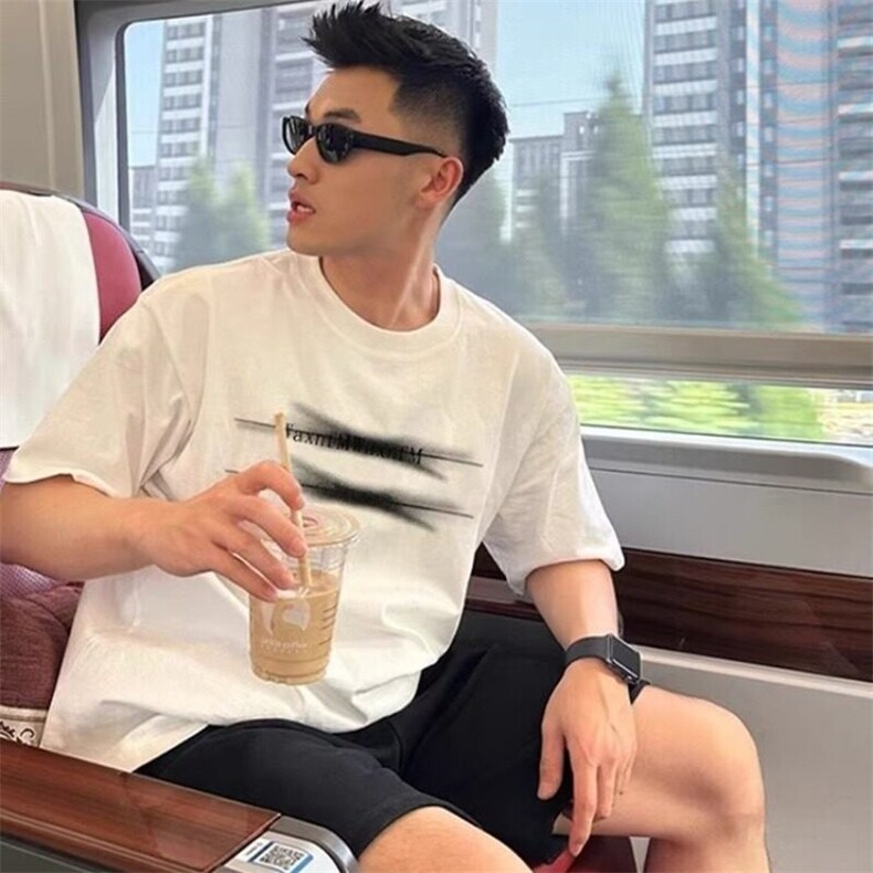 2025夏季新款短袖t恤男士字母街头潮流情侣半袖宽松圆领女打底衫，男装T恤，星座506A