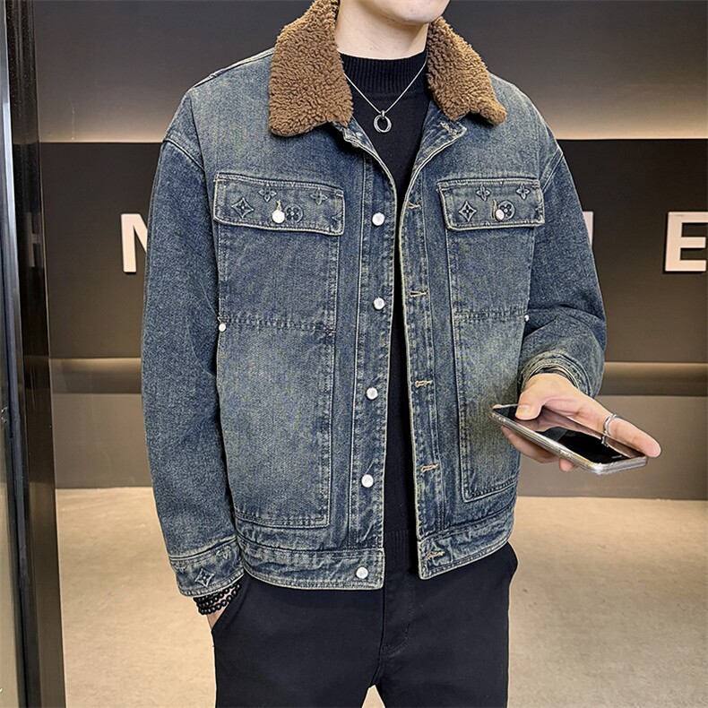 重工艺加绒夹克男2025冬款牛仔外套加厚保暖上衣B317/J617/P175,男装工装外套,电商B317