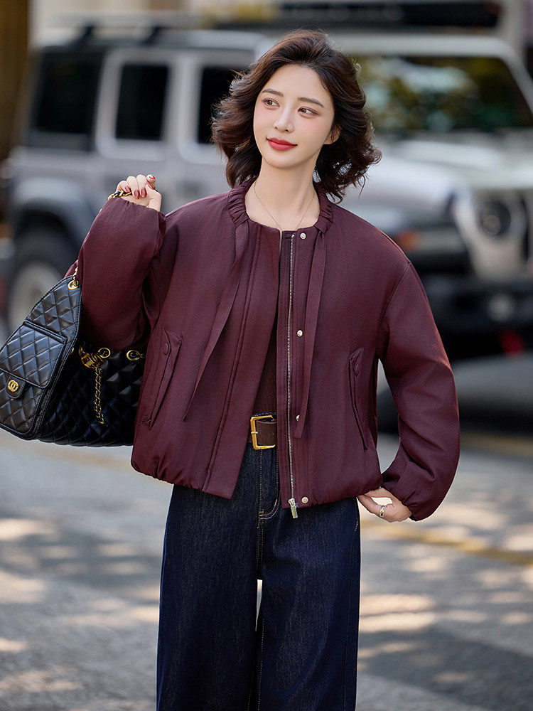 水衣源2798款纯色圆领飘带短款休闲宽松羽绒服女保暖外套,女装羽绒服,水衣源