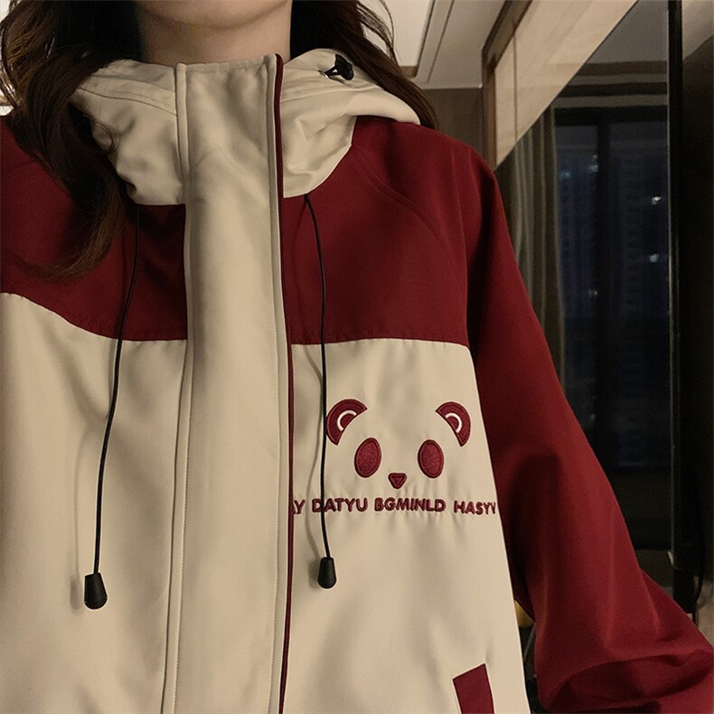 设计感可爱熊猫冲锋衣女款2025春秋新款甜美少女外套C832-P98,男装夹克,星座911-2(原星座613-2）