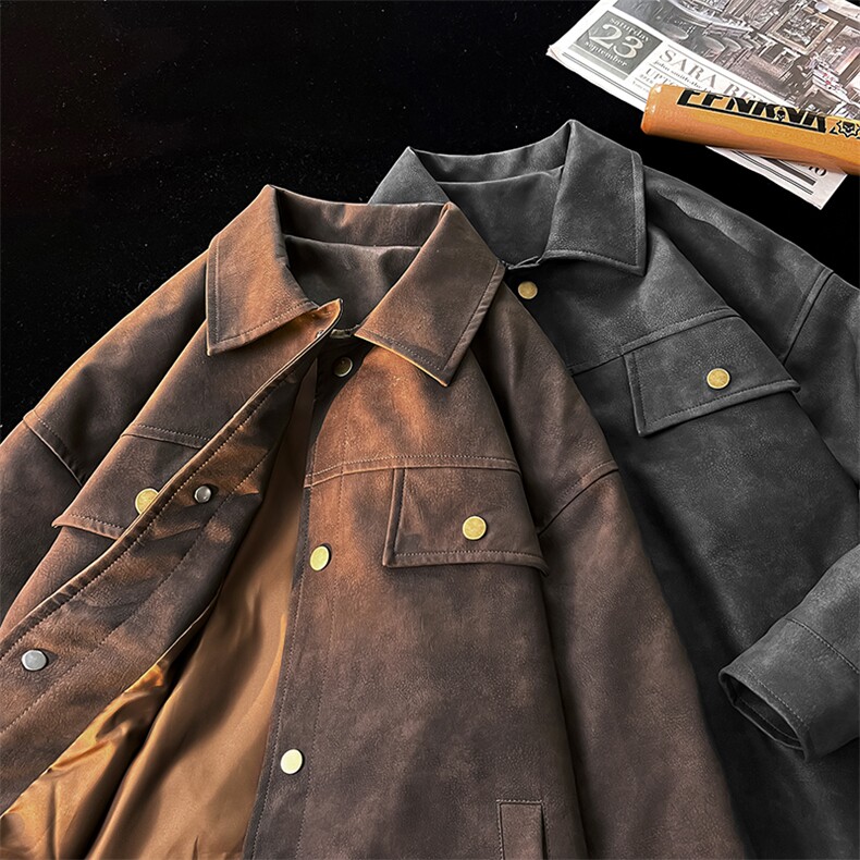 特批P85无差价秋季扎染翻领PU皮机车服外套男高级感皮衣夹克J2623图片